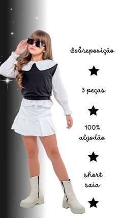 Imagem do Conjunto Pérola com Laise 3 Peças (Short Saia + Camisa + Sobreposição)