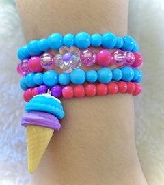 Kit 4 Pulseiras Azul e Pink Sorvete