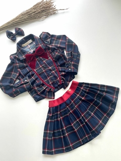 Conjunto Xadrez Azul e Vermelho (Camisa + Saia + Laço de Cabelo) - comprar online