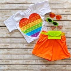 Conjunto Laranja Neon Pop It Coração