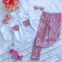 Conjunto Paetê Rosa (Camisa + Calça) - comprar online