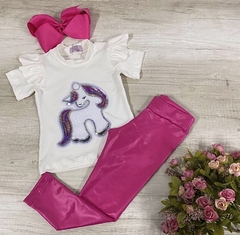 Conjunto Blusa Unicórnio + Legging Pink