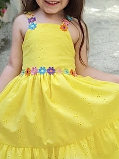 Vestido Laise Amarelo Florzinhas com Forro - comprar online