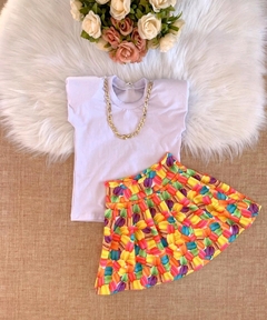 Conjunto Macarons Coloridos (Blusa Muscle com Colar + Saia) - comprar online