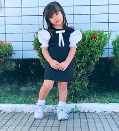 Vestido Manga Princesa Com Laço Preto e Branco - comprar online