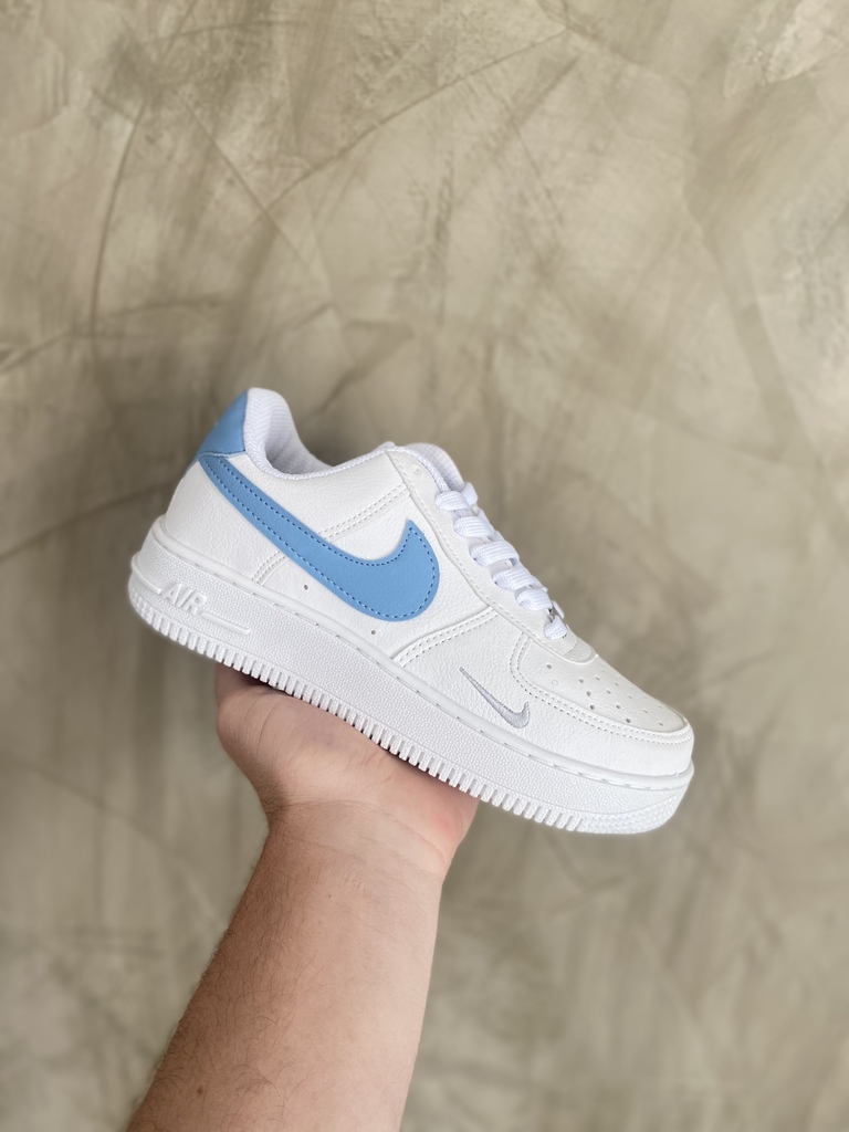 Tenis Force one branco azul claro premium TenisSP