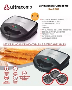 Waflera Sandwichera Ultracomb 2801 Grill Panini 3 En 1 en internet