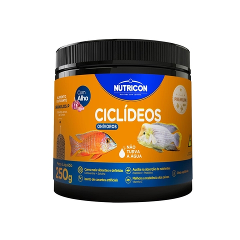 Ração Ciclideos Onívoros c/ alho P 250g Nutricon