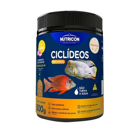 Ração Ciclideos Onívoros c/ alho M 500g Nutricon