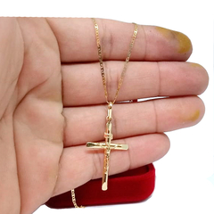 Corrente Piastrine Ouro 18k 750 60cm + Pingente crucifixo