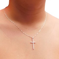 Corrente Colar Prata 925 + Pingente Crucifixo Feminino