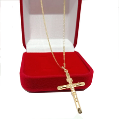 Corrente Piastrine Ouro 18k 750 60cm + Pingente crucifixo - Pratadafabrica I Atacado e Varejo de joias I Em prata 925 