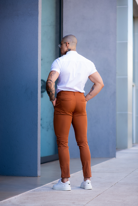 Calça Alfaiataria Italiana Skinny Caramelo - Oxg