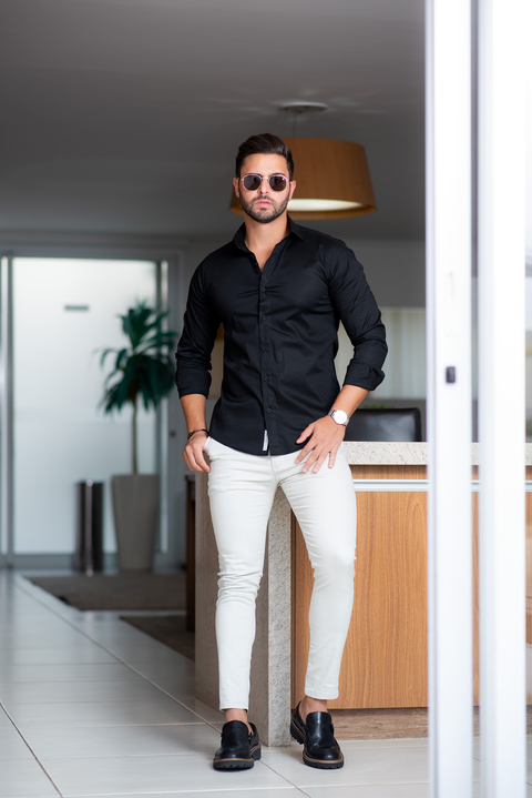 Camisa Social M.Longa Slim Fit Preta - Conquest - comprar online