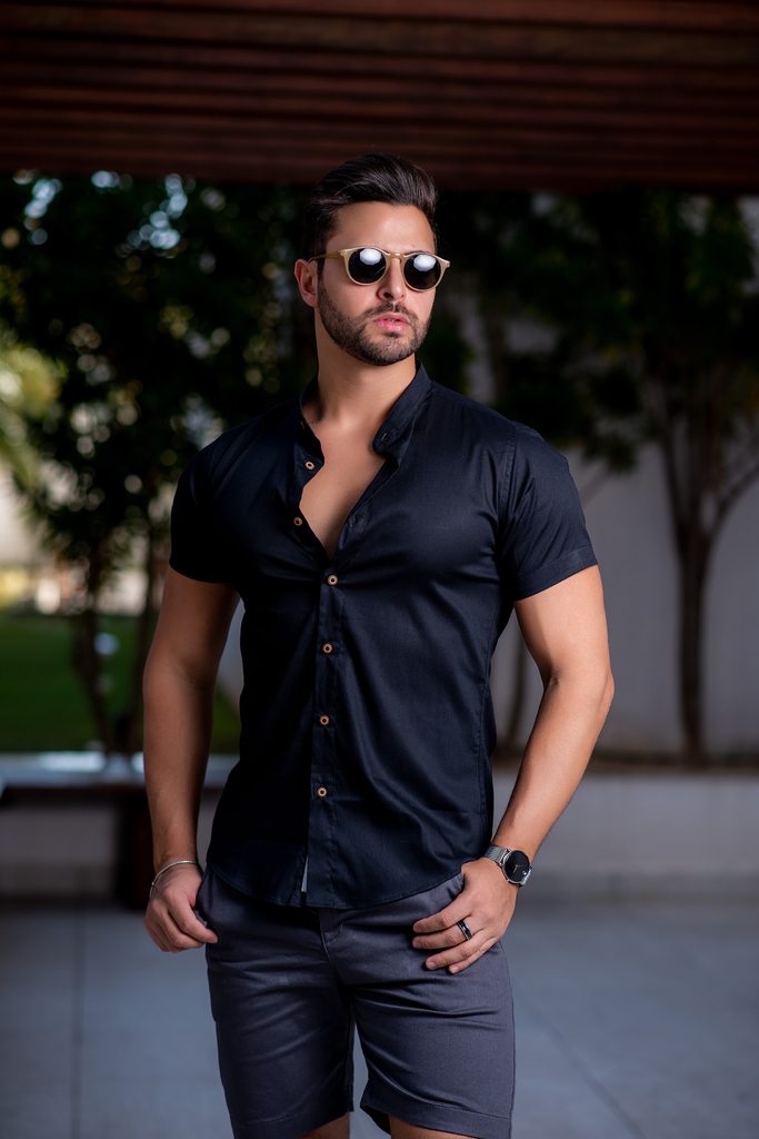 Camisa botao cheap preta