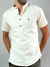 Camisa Bata Linho Slim Off White Gola Padre - J&F