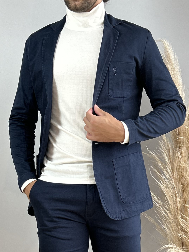 Blazer Slim Fit Azul Marinho - Zip Off - Kamarim Patos