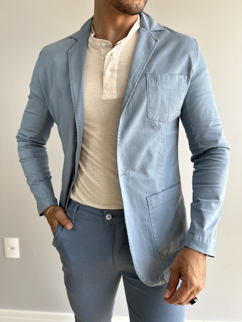 Blazer Slim Fit Azul Bebê - Zip Off