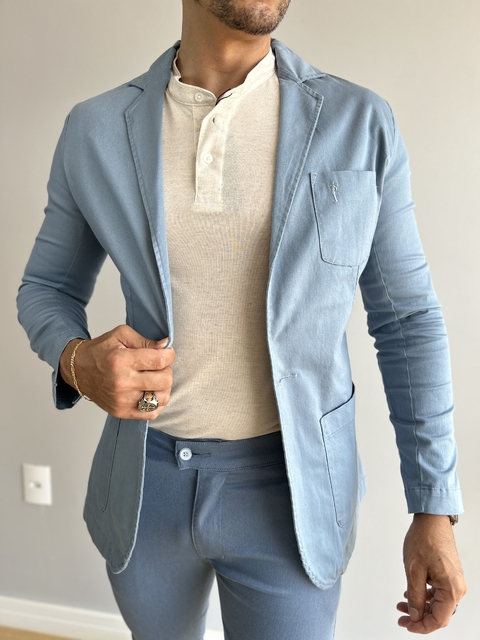 Blazer Slim Fit Azul Bebê - Zip Off