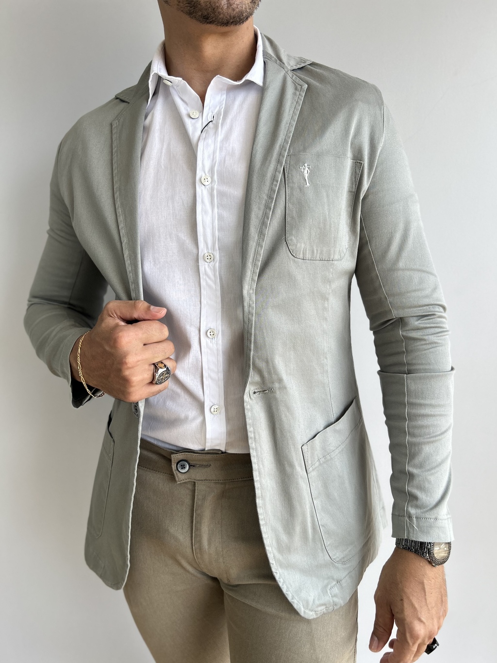 Blazer Slim Fit Cinza - Zip Off - Kamarim Patos