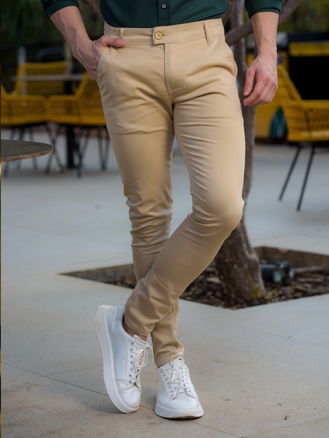 Calça Alfaiataria Skinny Amsterdã Acetinada Bege - Conquest