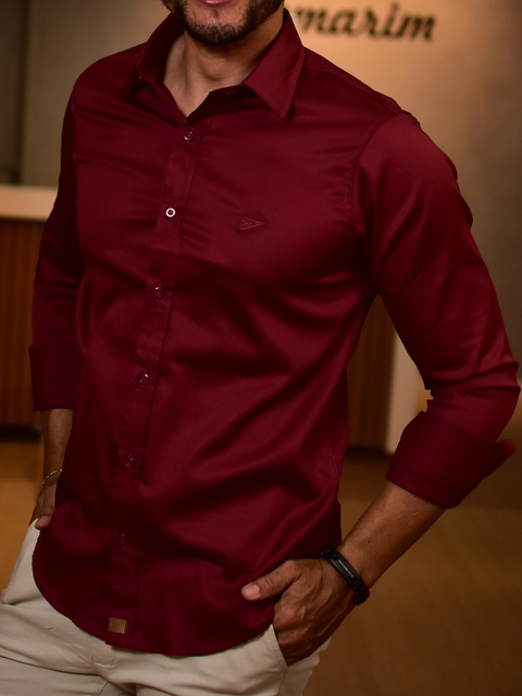 Camisa Social Slim Acetinada Vinho - PLD