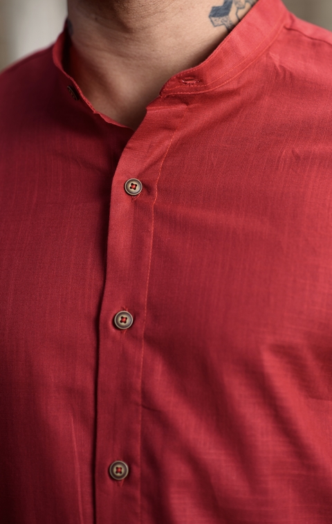 Camisa Maldivas Slim Linho Flamê Vermelho Borgonha - Gola Padre - Conquest - comprar online