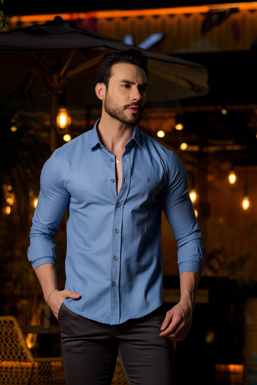 Camisa Social Slim Oxford Azul Francia - Conquest - Kamarim Patos