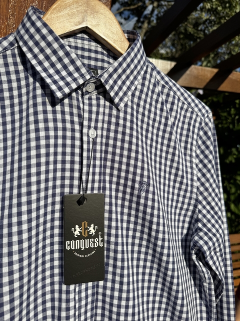 Camisa Slim Xadrez M. Longa Azul / Branco - Conquest - loja online