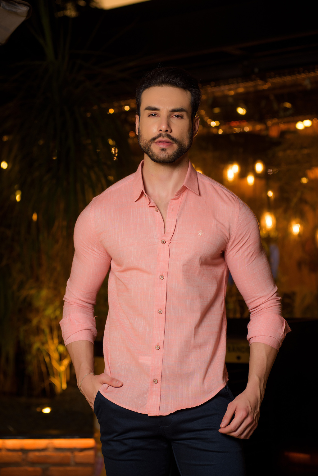 Camisa Ibiza Slim Linho Flamê Salmão - Conquest - Kamarim Patos