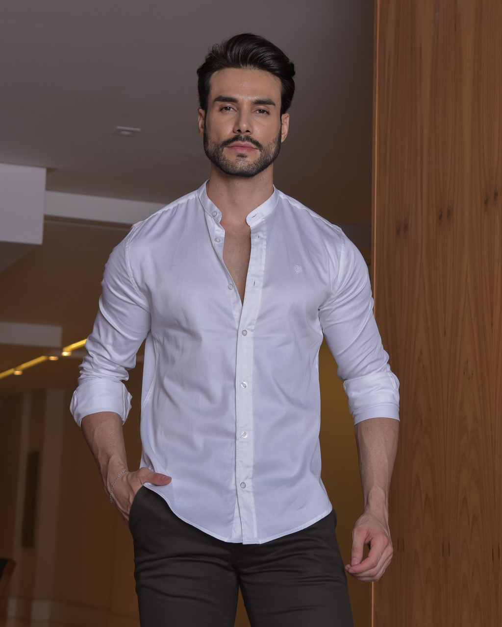 Camisa Social M.Longa Slim Acetinada Off White- Gola Padre - Conquest - comprar online