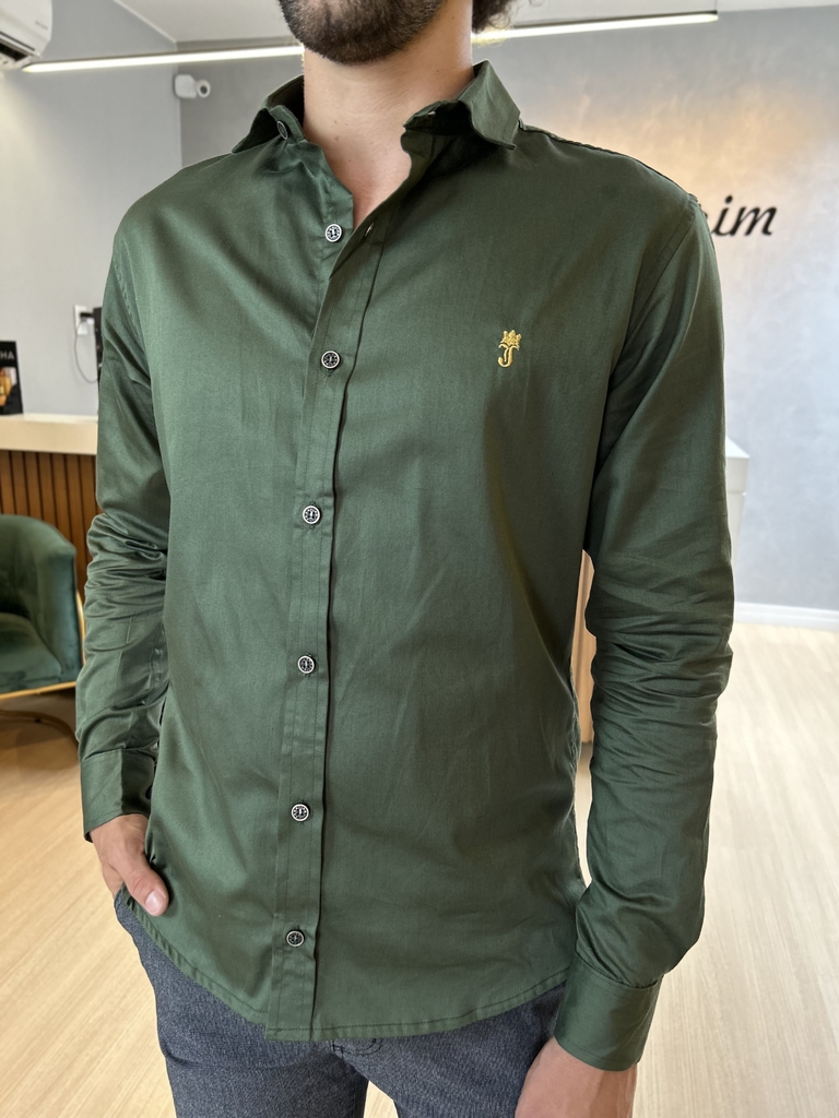 Camisa Social Slim Verde Militar - JTO - Kamarim Patos