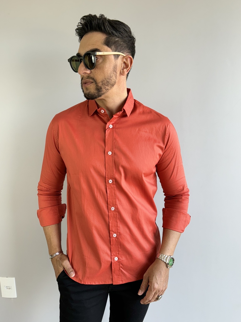 Camisa Social M.Longa Slim Fit Laranja - Conquest - comprar online