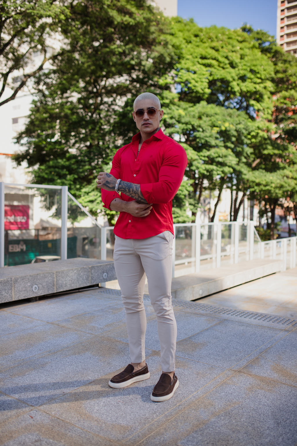 Camisa Slim M. Longa Acetinada Vermelha - Conquest - comprar online