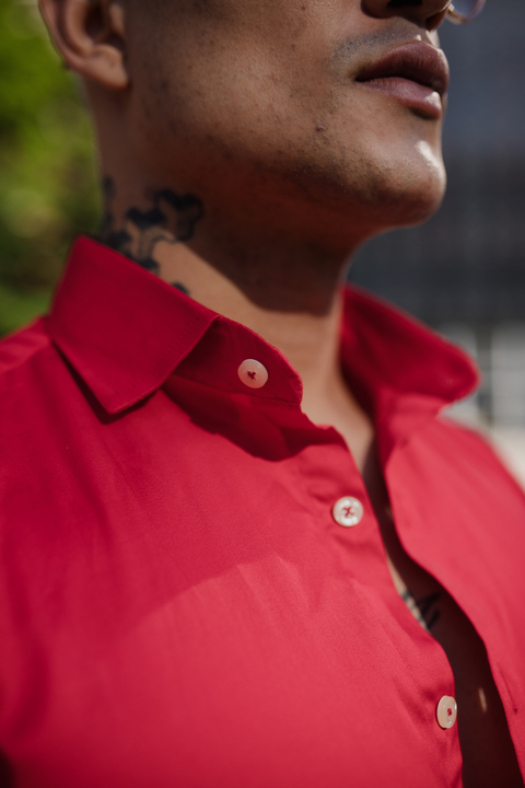 Camisa Slim M. Longa Acetinada Vermelha - Conquest - loja online