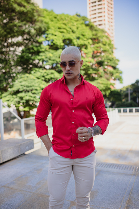 Camisa Slim M. Longa Acetinada Vermelha - Conquest - comprar online