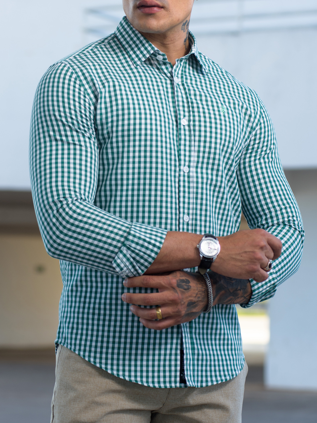 Camisa Slim Xadrez M. Longa Verde / Branco - Conquest