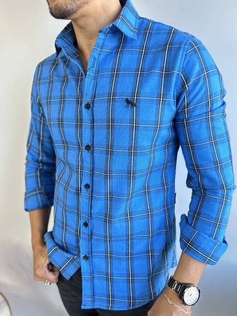 Camisa Social M. Longa Slim Azul Xadrez - Acostamento