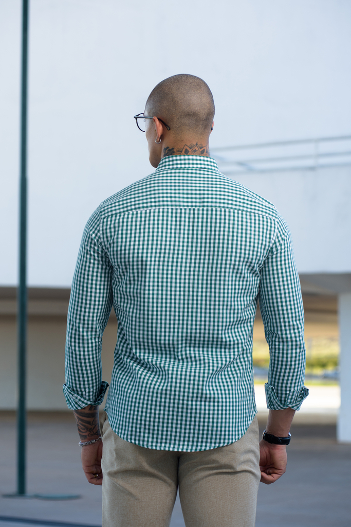 Camisa Slim Xadrez M. Longa Verde / Branco - Conquest na internet