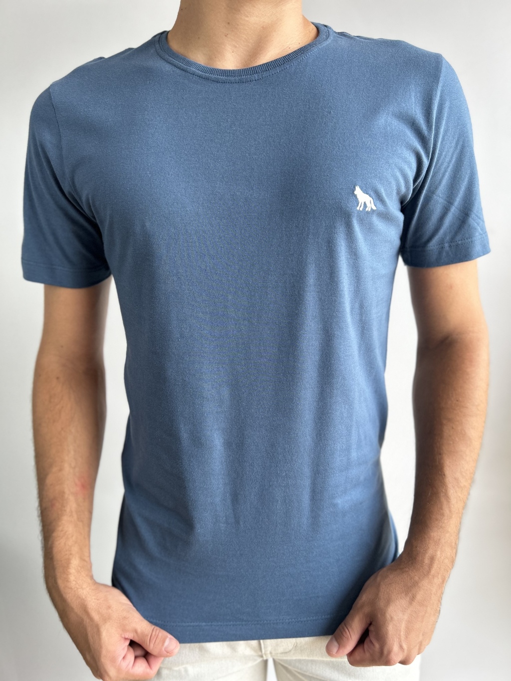 Camiseta Básica Lobo Bordada Azul Petroleo - Acostamento