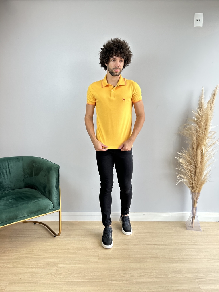 Camiseta Gola Polo Malhão Amarelo Manga Logo Bordada - Acostamento - loja online