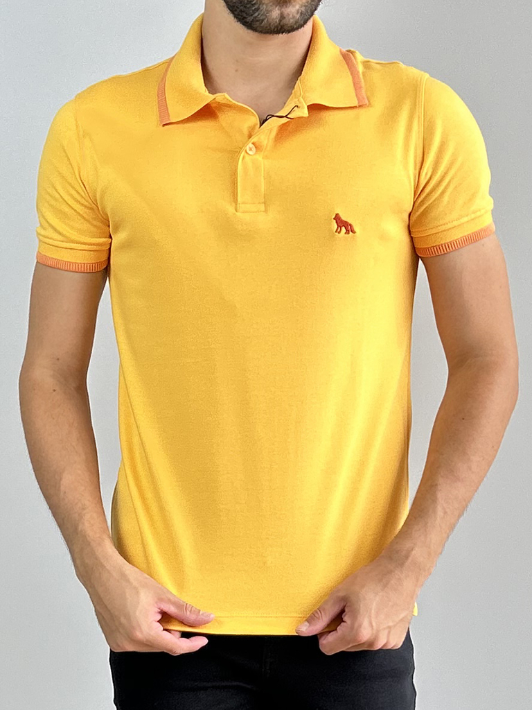 Camiseta Gola Polo Malhão Amarelo Manga Logo Bordada - Acostamento