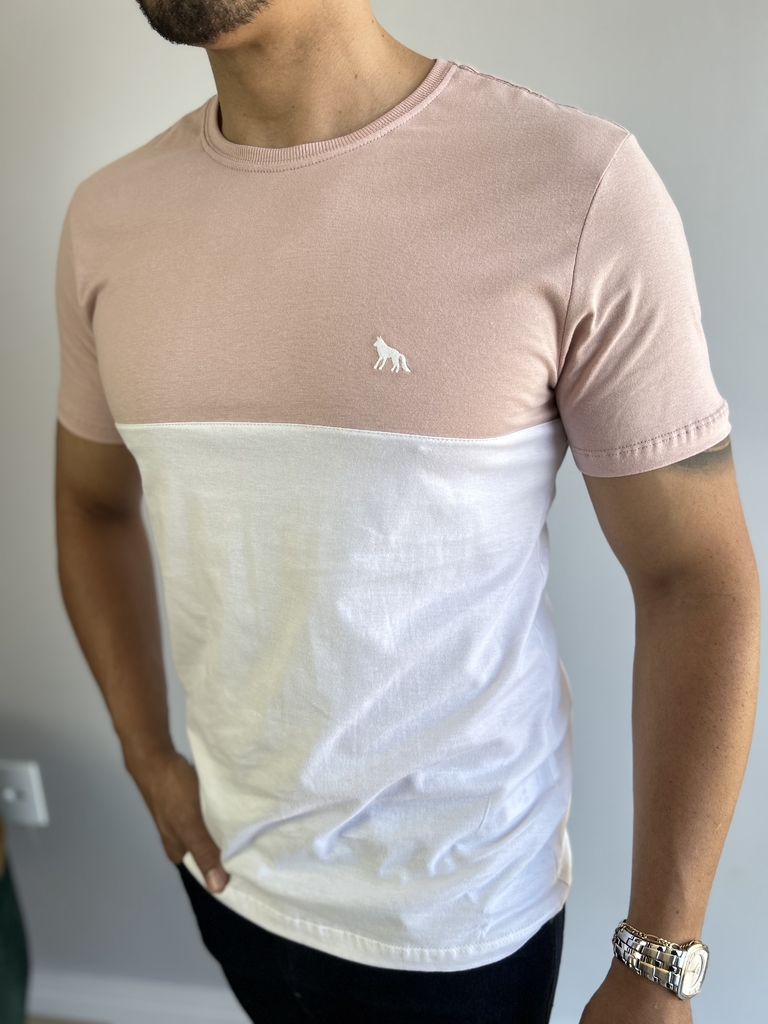 Camiseta Casual Recortes Off White / Rosa Chá - Acostamento