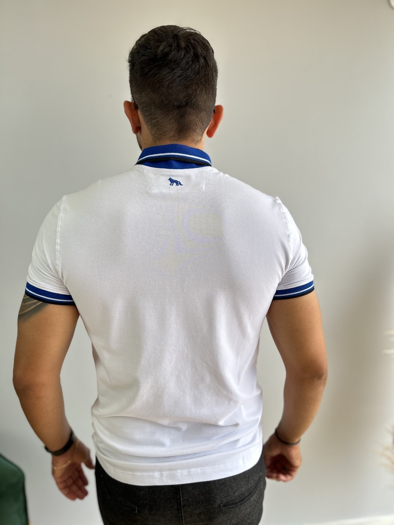 Camiseta Gola Polo Muscle Branca Gola Azul - Acostamento