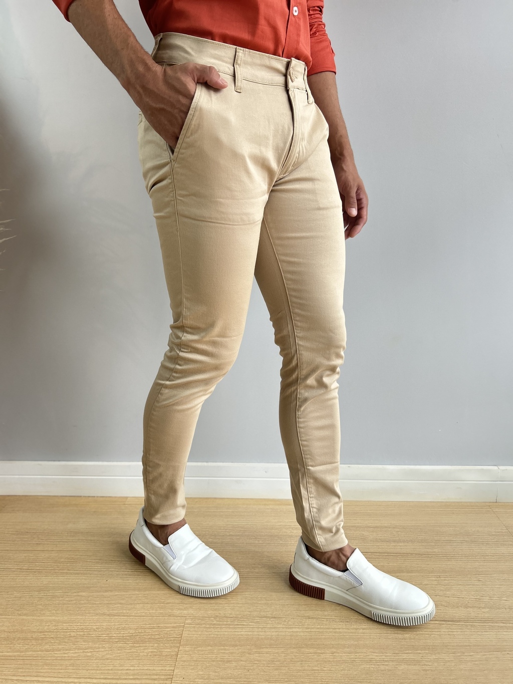 Calça Alfaiataria Bege Skinny - Zip Off - loja online