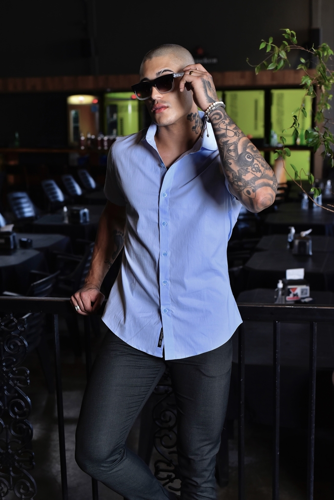 Camisa Slim Manga Curta Azul Bebê - Conquest - comprar online