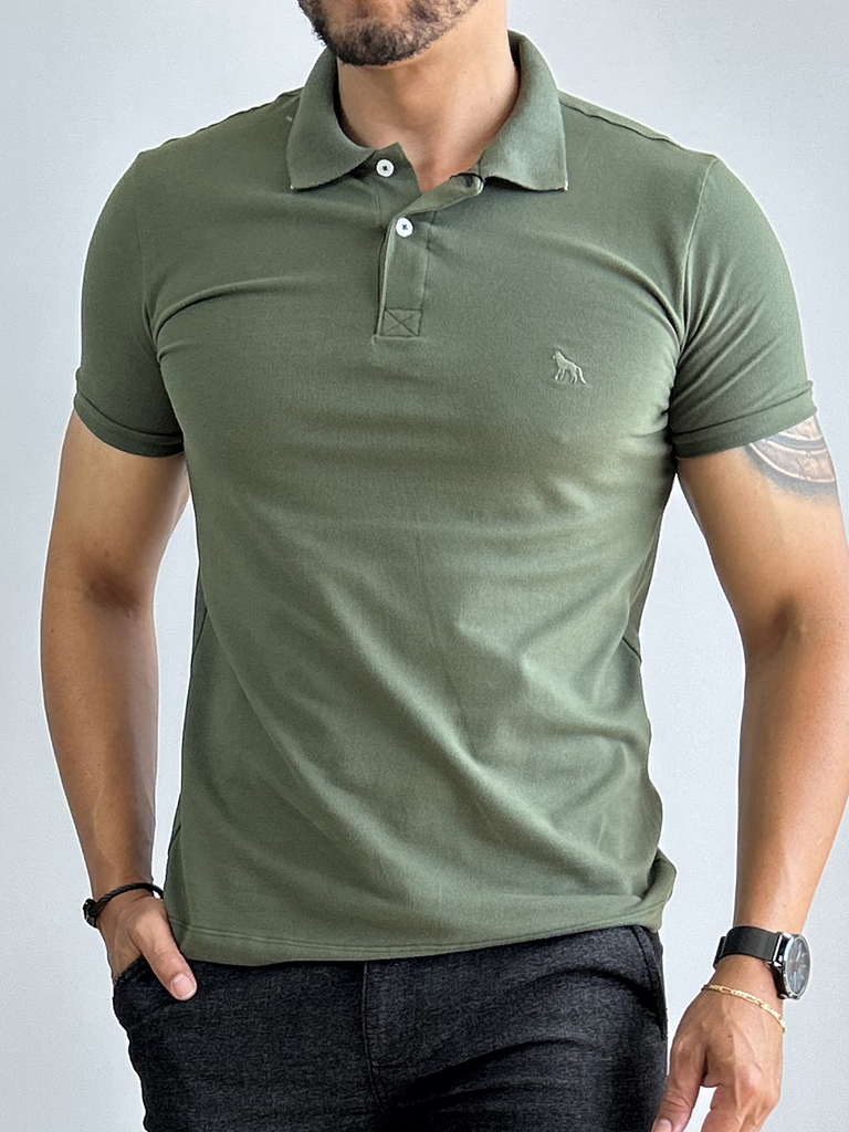 Camiseta Gola Polo Verde Logo Bordada - Acostamento