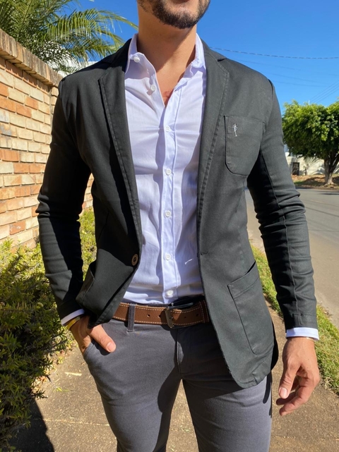 Blazer Slim Fit Sarja Preto - Zip Off - Kamarim Patos