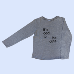 Remera manga larga de algodón "It's cool to be cute" gris Zara - 9A