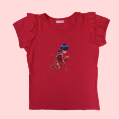 Remera manga corta de algodón estampado "Chica con traje especial" rojo Princess - 10A